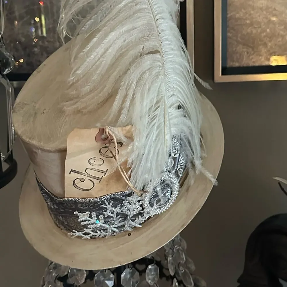 Etsy adorable handcrafted Cheer Christmas Top Hat Snowflake Ostrich Feather new